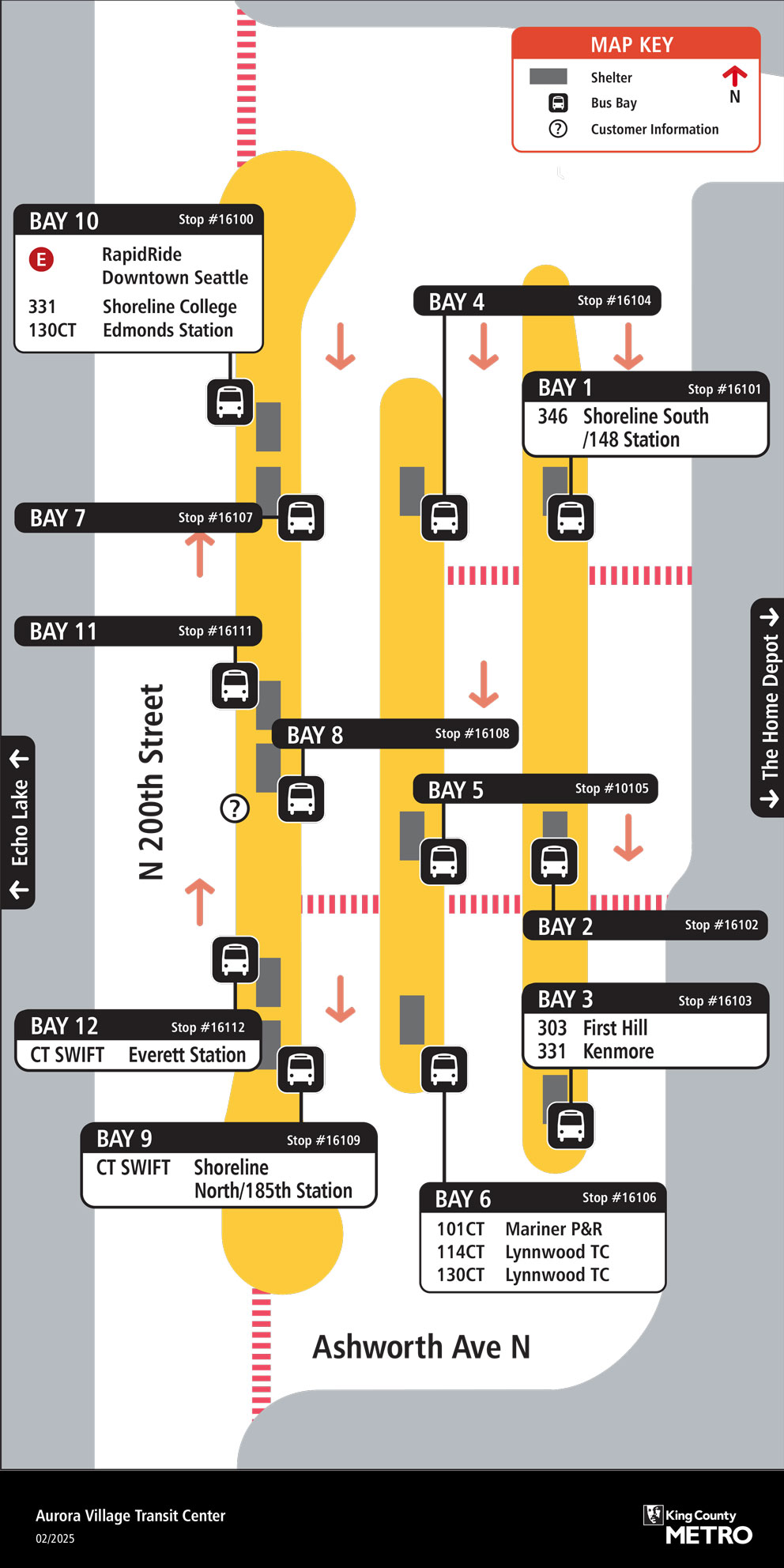 Map showing Aurora Village Transit Center boarding locations