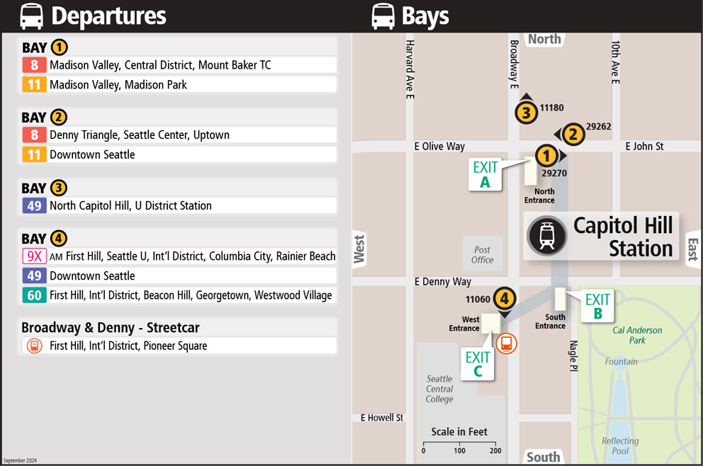 Map showing Capitol Hill Station boarding locations