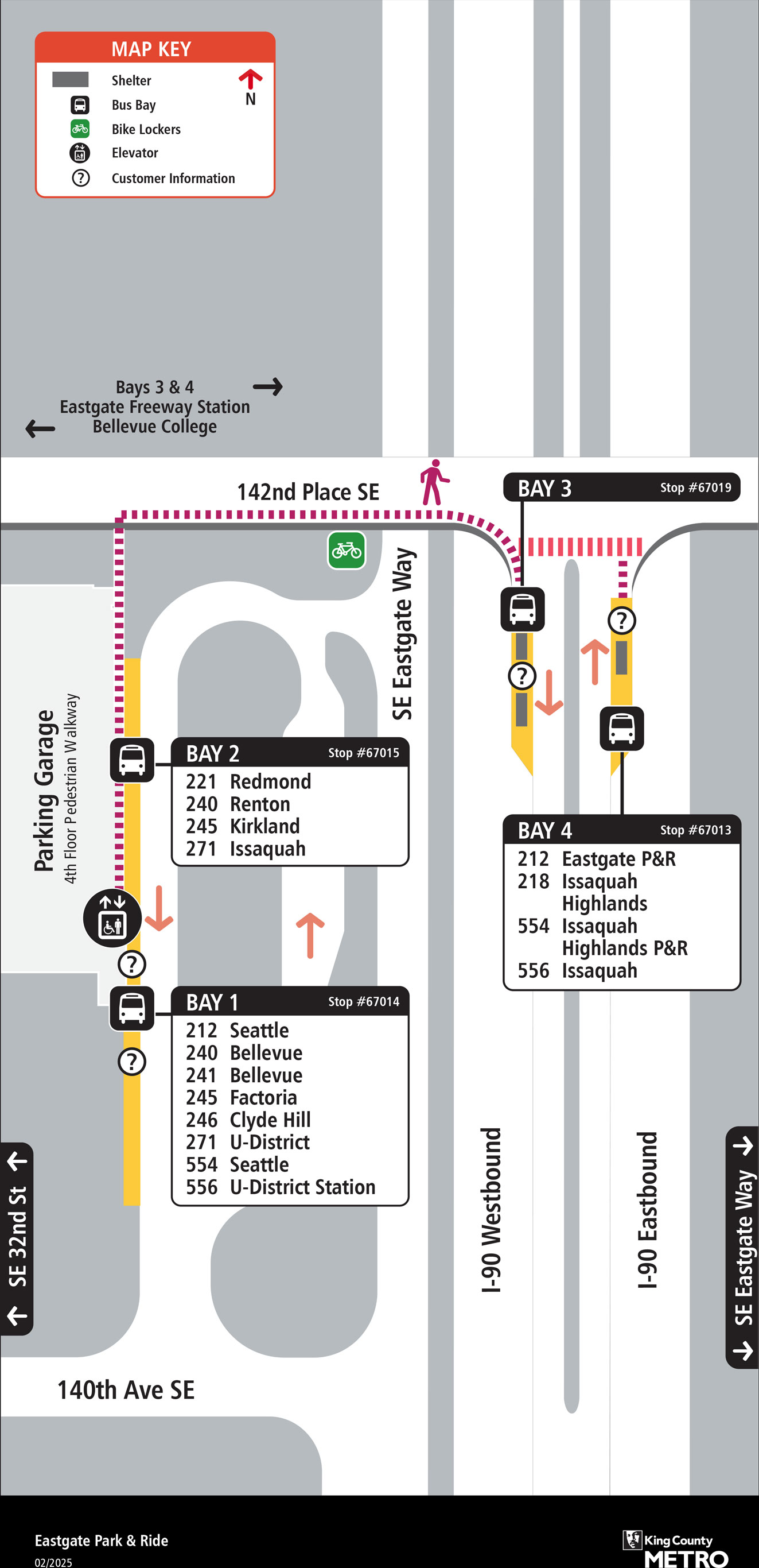 Map showing Eastgate Park & Ride boarding locations