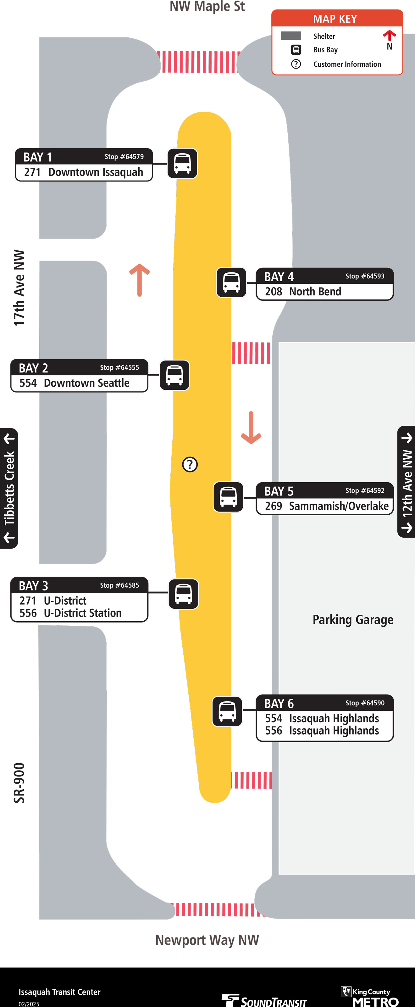 Map showing Issaquah Transit Center boarding locations