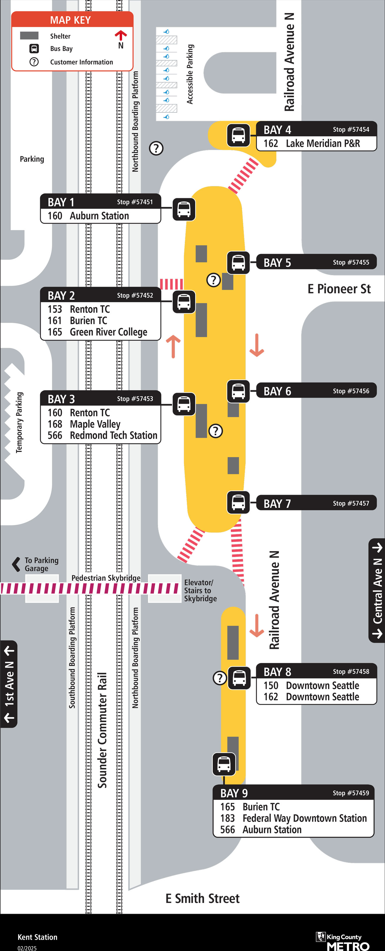 Map showing Kent Station boarding locations