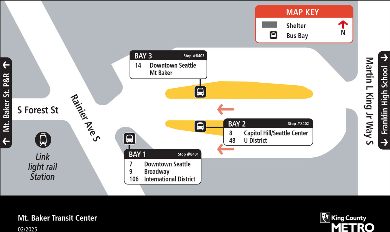 Map showing Mount Baker Transit Center boarding locations