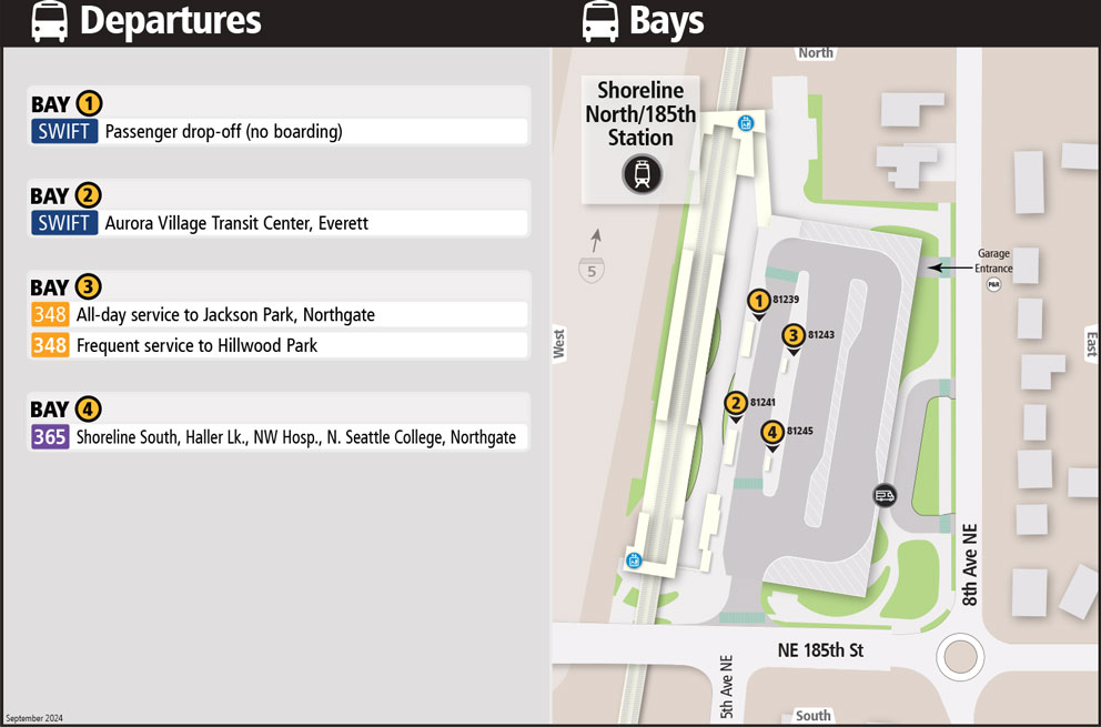 Map showing Shoreline North/185th Station boarding locations