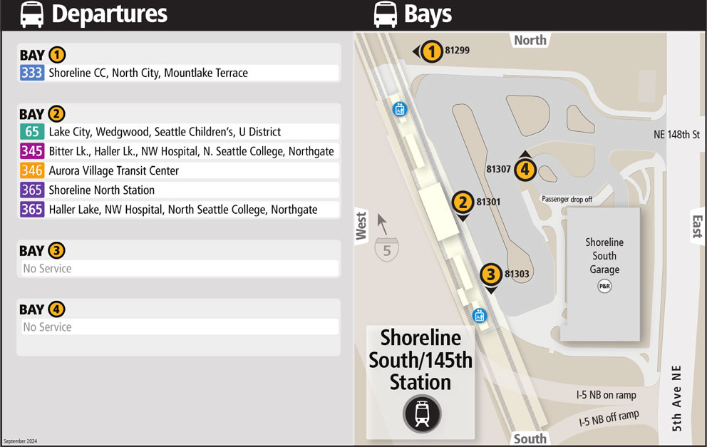 Map showing Shoreline South/148th Station boarding locations