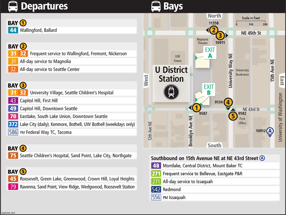 Map showing U District Station boarding locations