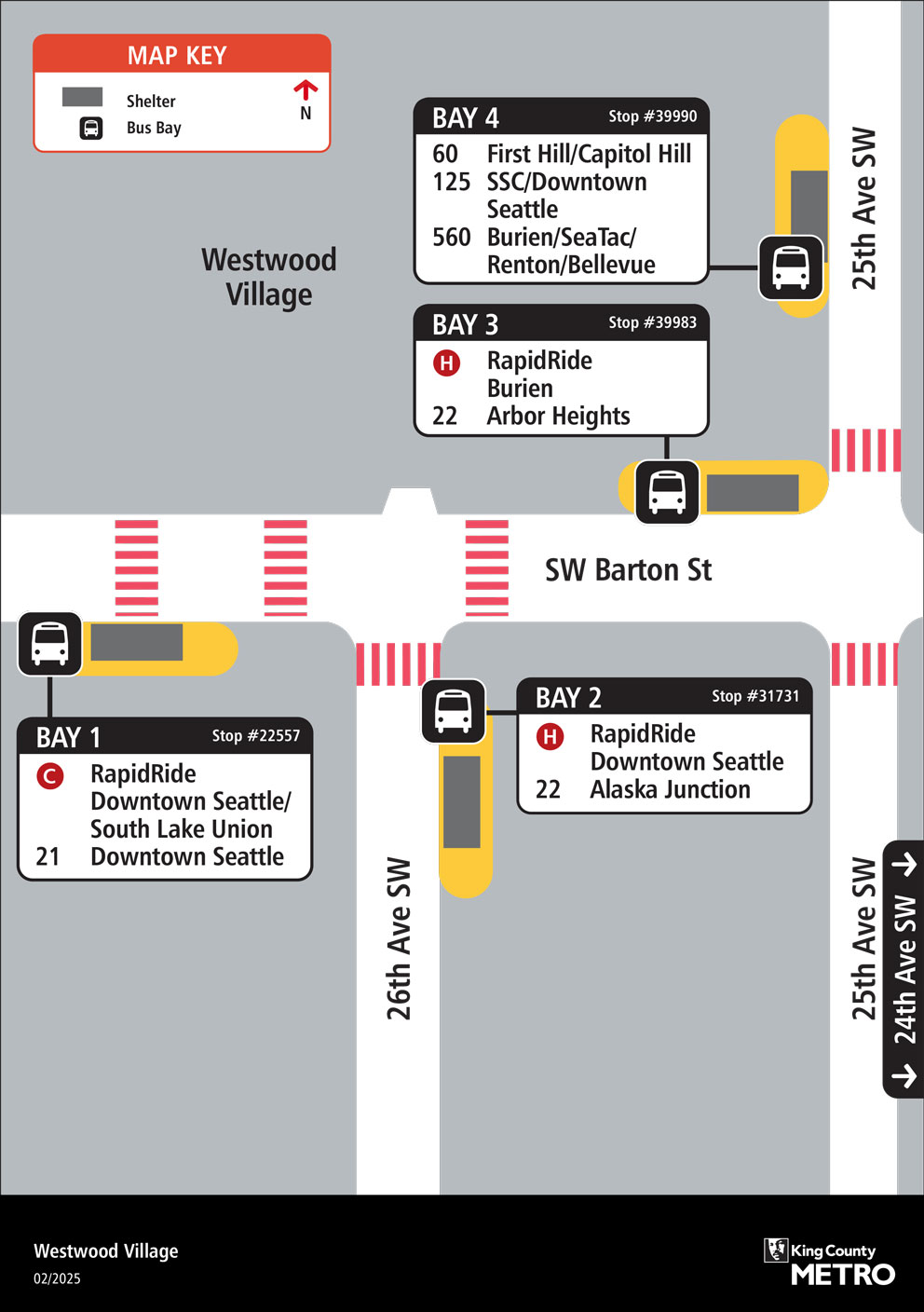 Map showing Westwood Village boarding locations