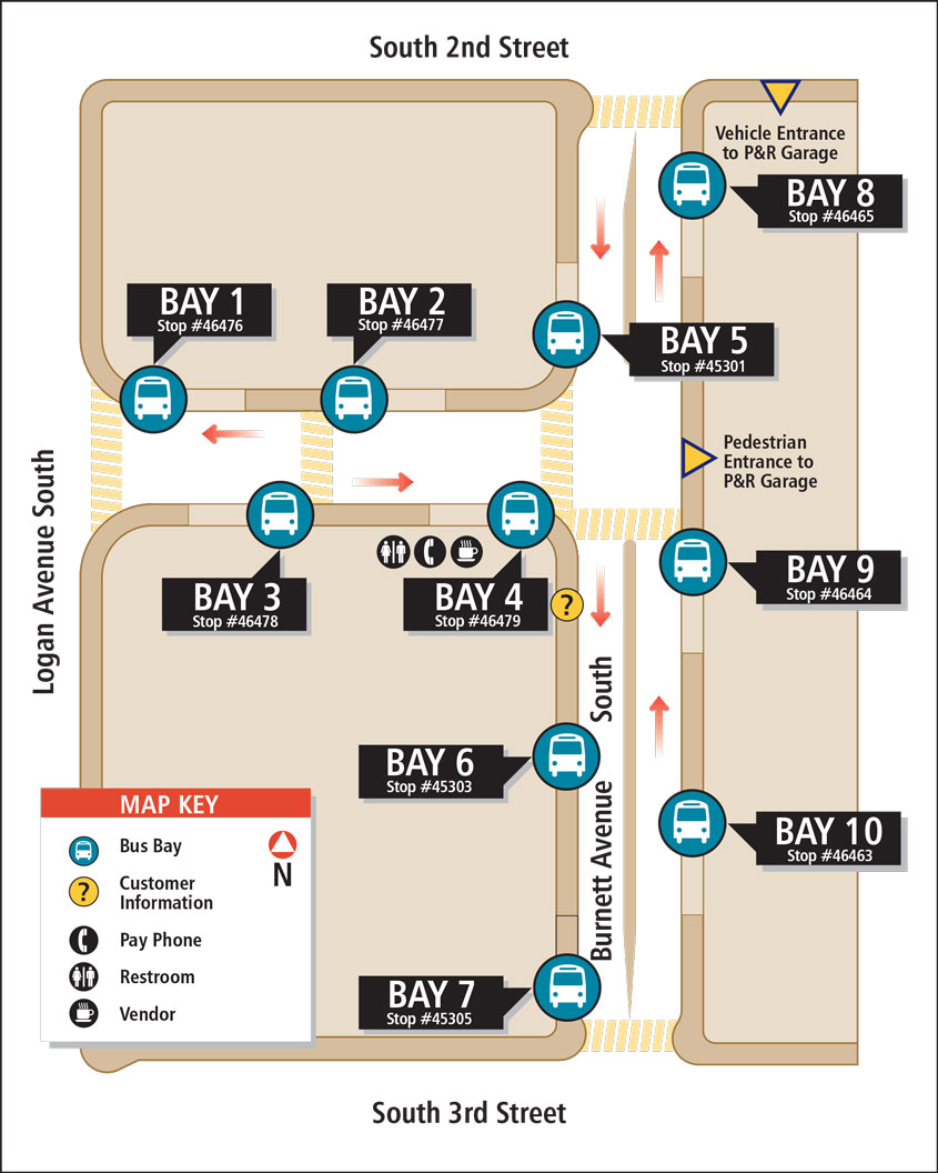 Map showing Renton Transit Center boarding locations