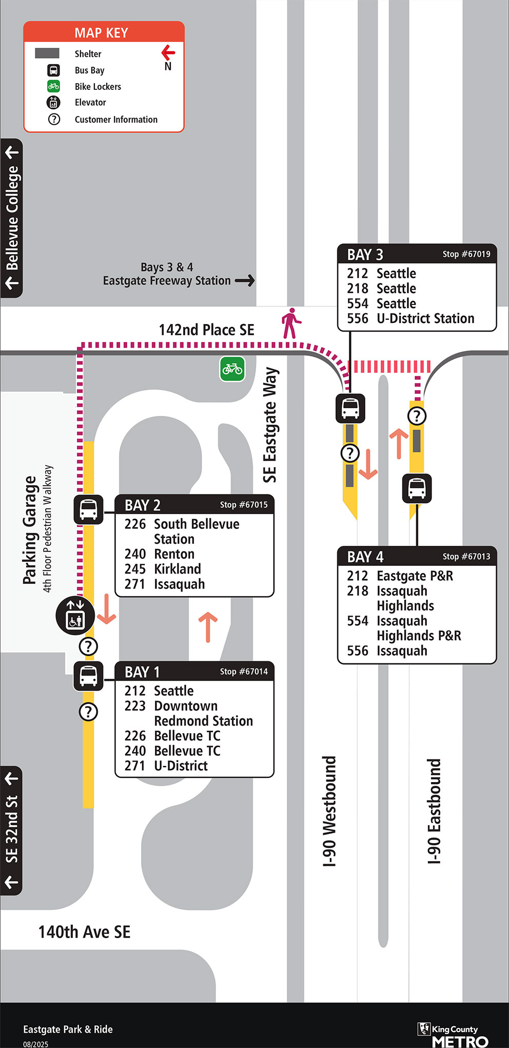Map showing Eastgate Park & Ride boarding locations