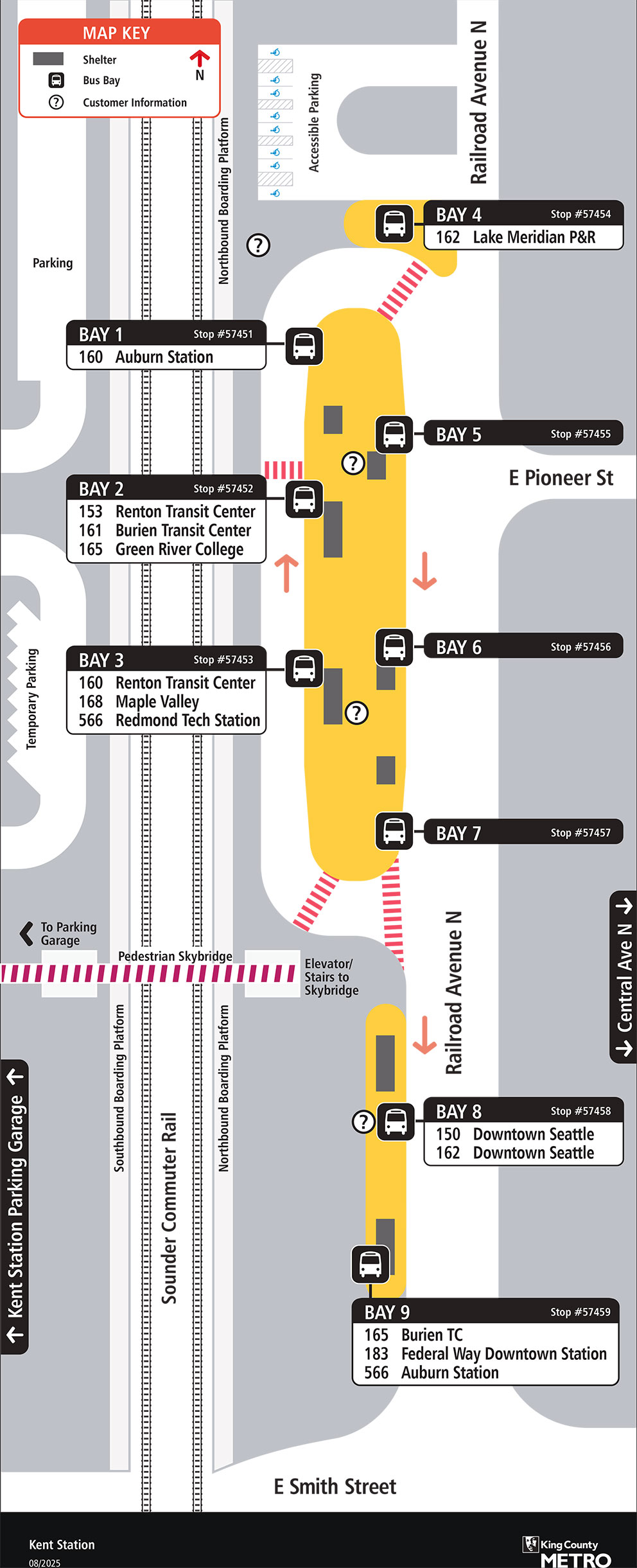Map showing Kent Station boarding locations