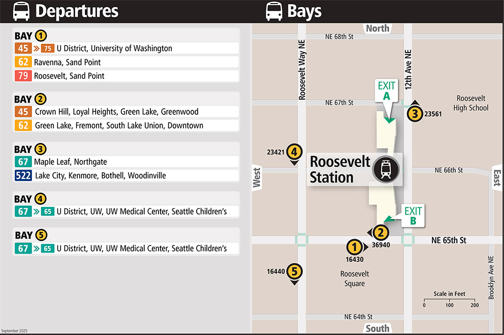 Map showing Roosevelt Station boarding locations