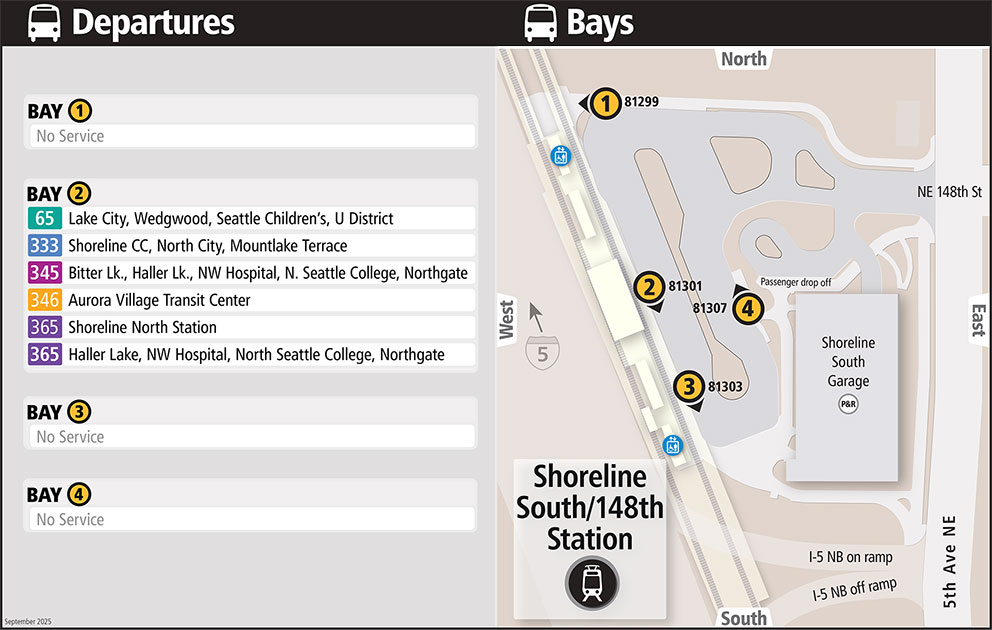 Map showing Shoreline South/148th Station boarding locations