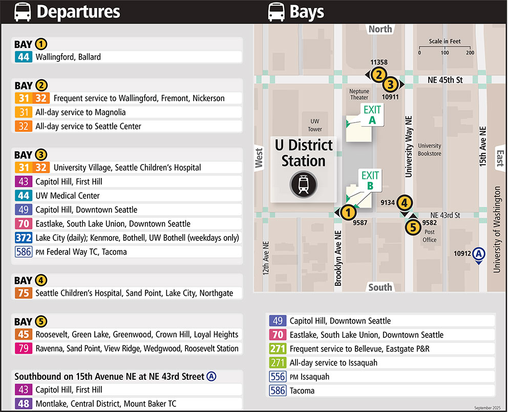 Map showing U District Station boarding locations