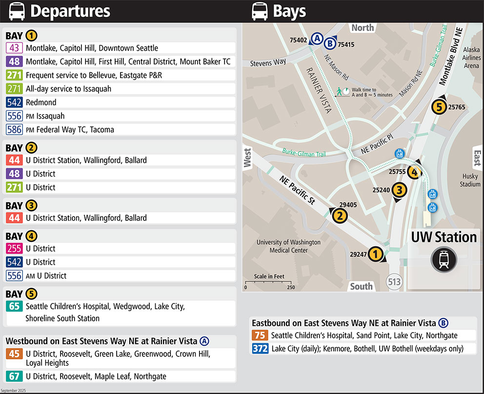 Map showing UW Station boarding locations