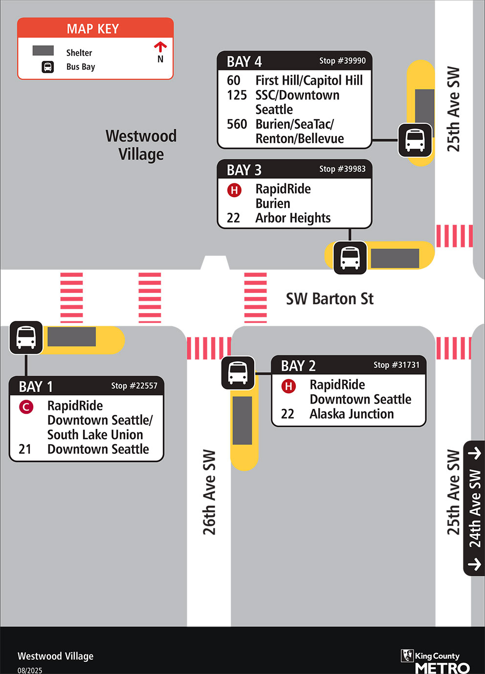 Map showing Westwood Village boarding locations