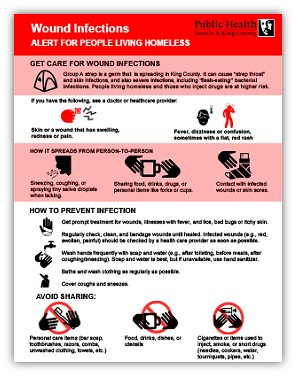 Flyer: Wound infections, alert for people living homeless