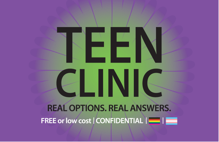 King County Teen Clinic outreach card graphic