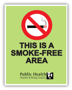 smoke free area sign available in multiple languages