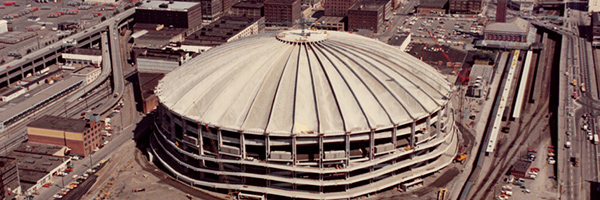 Aerial view of the Kingdome in downtown Seattle