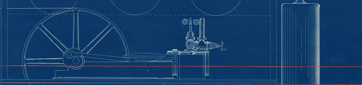white lines on a blue background illustrating mill equipment