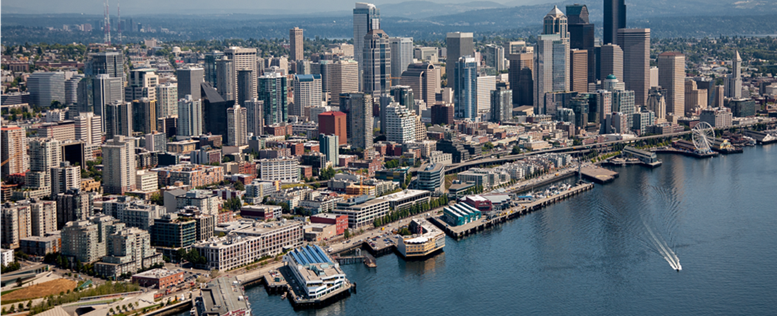 Aerial photo of the Seattle Skyline in daylight
