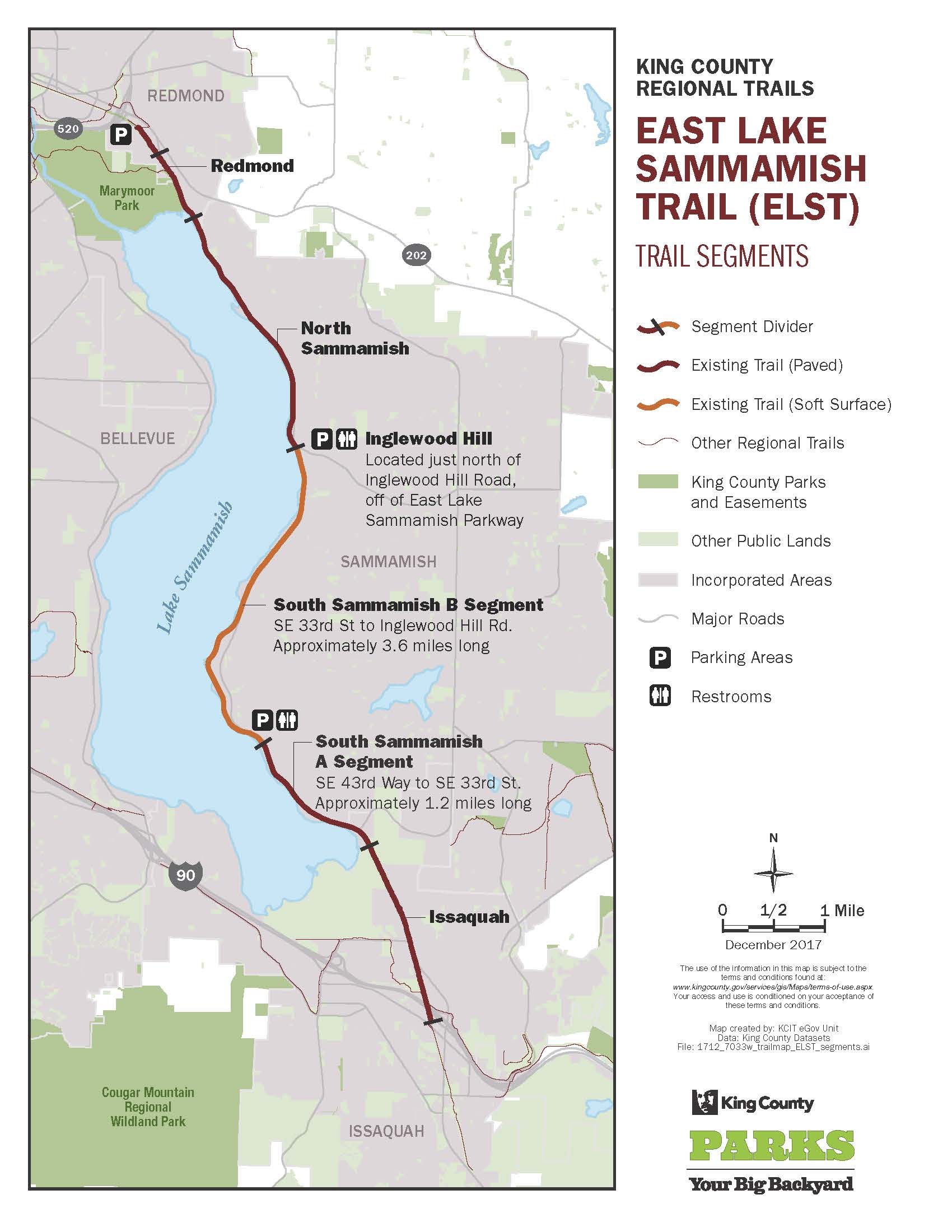 Map of East Lake Sammamish Trail Segments