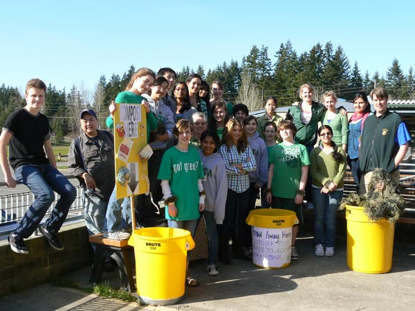 Leota Junior High students and staff kick off their food scrap collection program