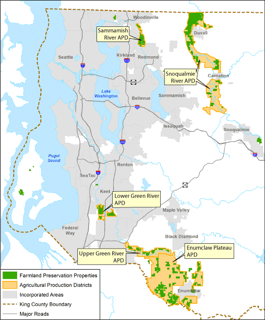 Map of protected farmlands in King County