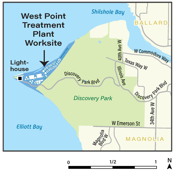location of worksite at the West Point Treatment Plant