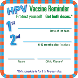 3.5" square HPV vaccine reminder magnets available free of charge for Seattle clinics that administer HPV vaccine