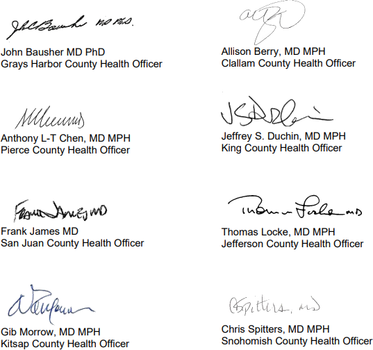 Signature blocks of 8 WA State County Health Officers