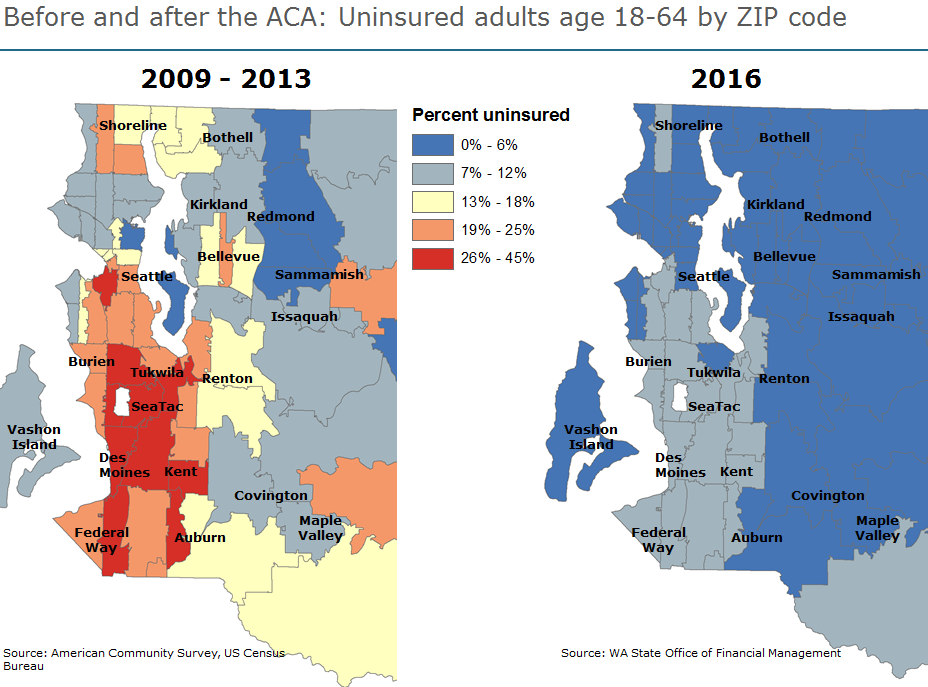 A chart of the ACA before and after in King County