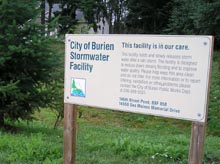Photo showing sign at Burien stormwater detention pond