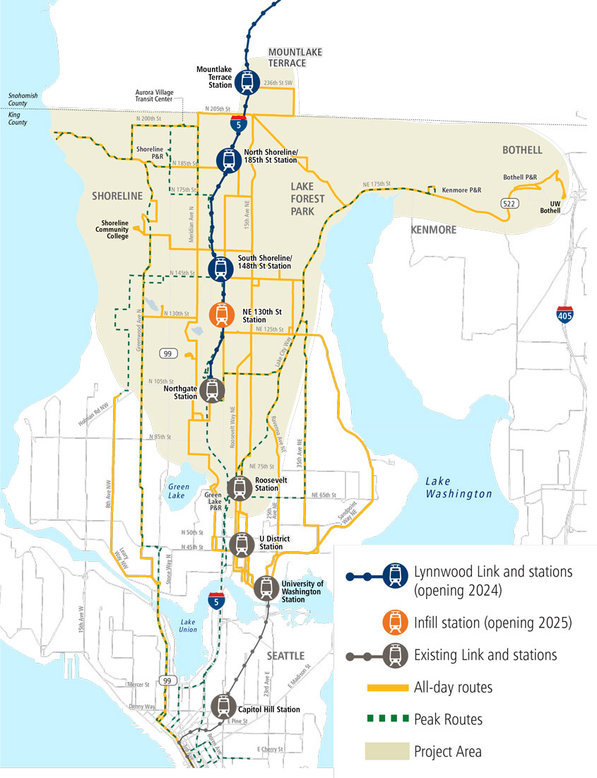 Lynnwood Link Connections current Network Area Map