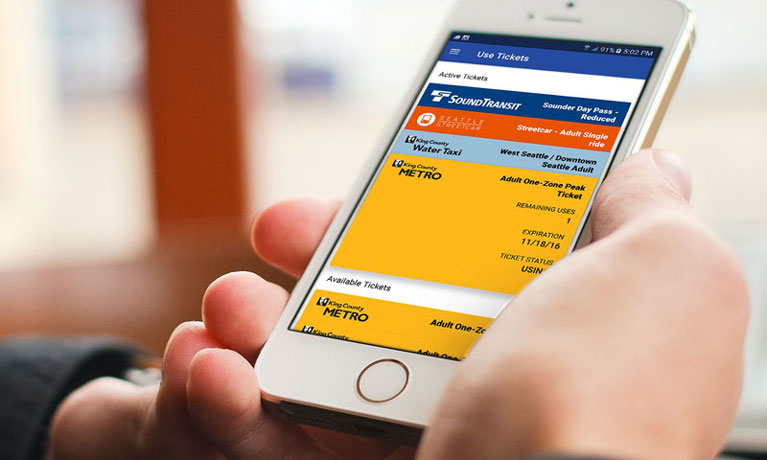 A phone showing a library of tickets in the Transit GO Ticket app