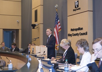 County Executive Dow Constantine delivers 2012 county budget to the Council