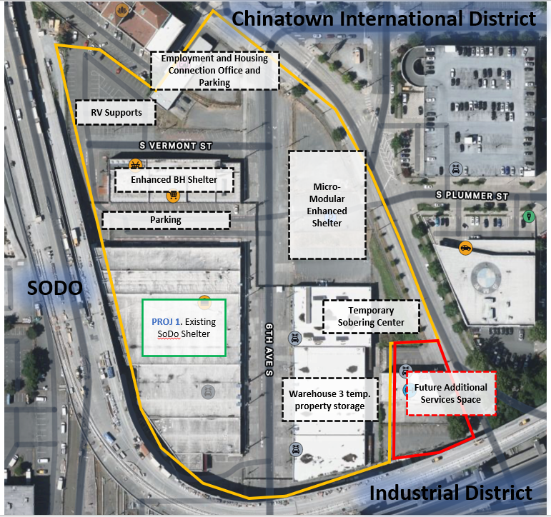 Aerial map of the SODO Services Hub