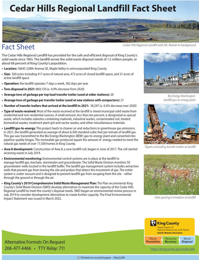 Fact sheet for Cedar Hills Regional Landfill