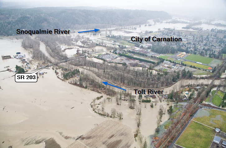 The picture is looking north toward the City of Carnation during the January 2009 flood. 