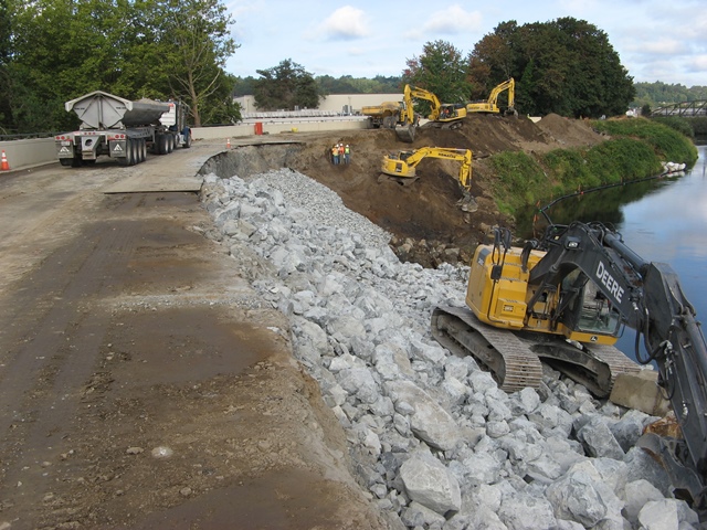 A photo of the use of riprap in the Desimone Levee Repair Project from fall 2015.