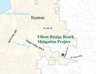 A map showing the location of the Elliott Bridge Reach Mitigation Project.