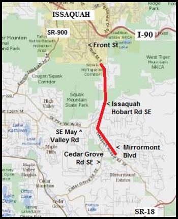 Map of Issaquah Hobart Road SE proposed speed reduction location.