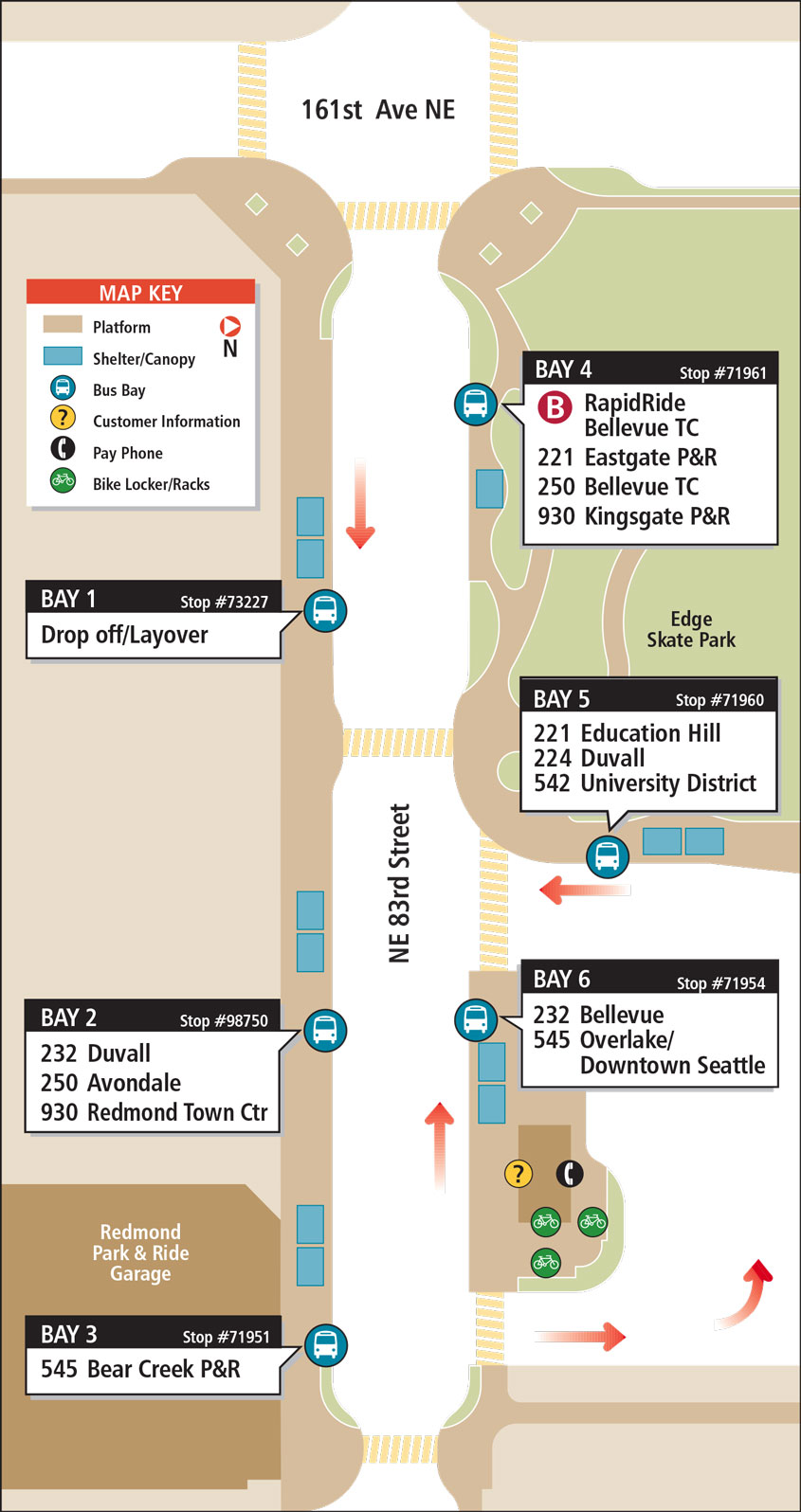 Redmond Transit Center boarding location map