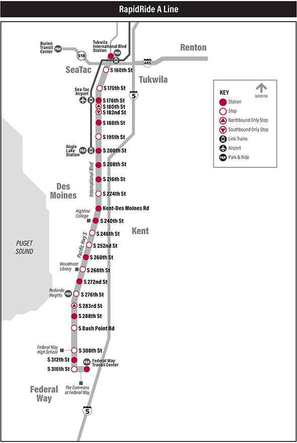 Map for RapidRide A Line