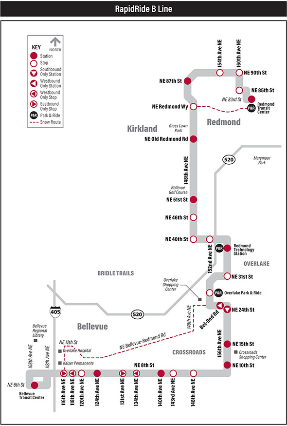 Map for RapidRide B Line