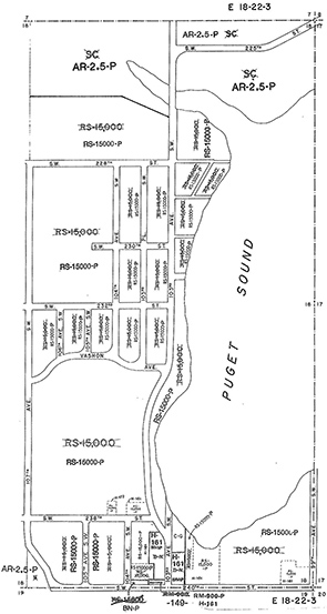 Black-line drawing of Zashon Island zoning