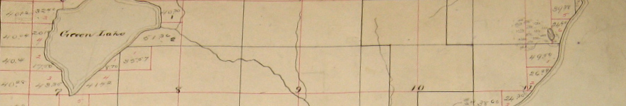 Hand-colored map of land parcels near Green Lake