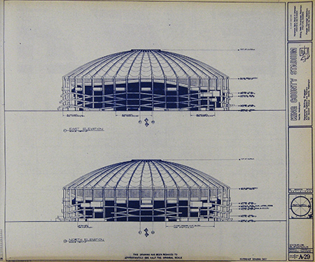 Blue-line structural drawing of the Kingdome stadium