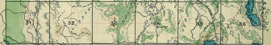 Handcolored map with blue and green details of Echo Lake area