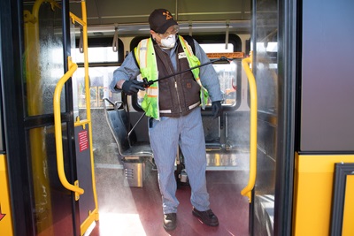 Metro bus being cleaned