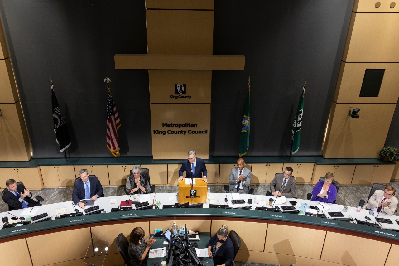 King County Executive Dow Constantine delivers his 2023-2024 budget speech to the County Council.
